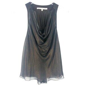 NWT RACHEL Rachel Roy Top Drape Front Sheer Flowy Halter. Black/Bronze. Size S